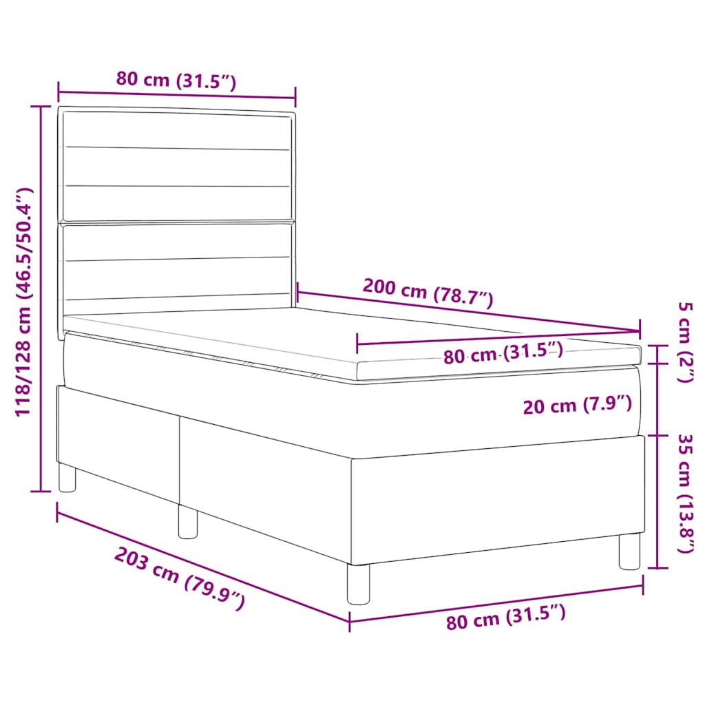 Krevet s opruga kutije Svjetlosiva 80 x 200 cm tkanina