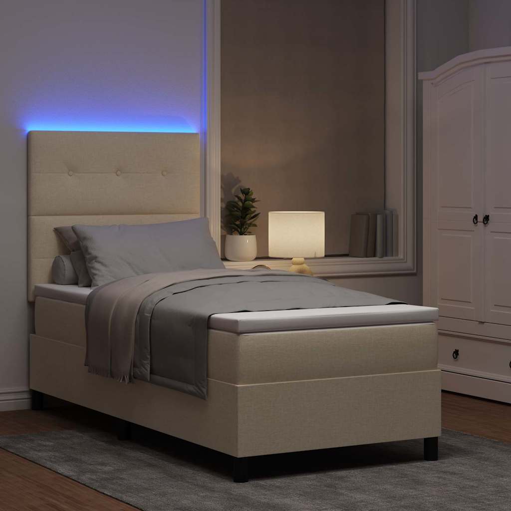 Krevet s opruga kutije s LED trakama Krema 90 x 200 cm tkanina