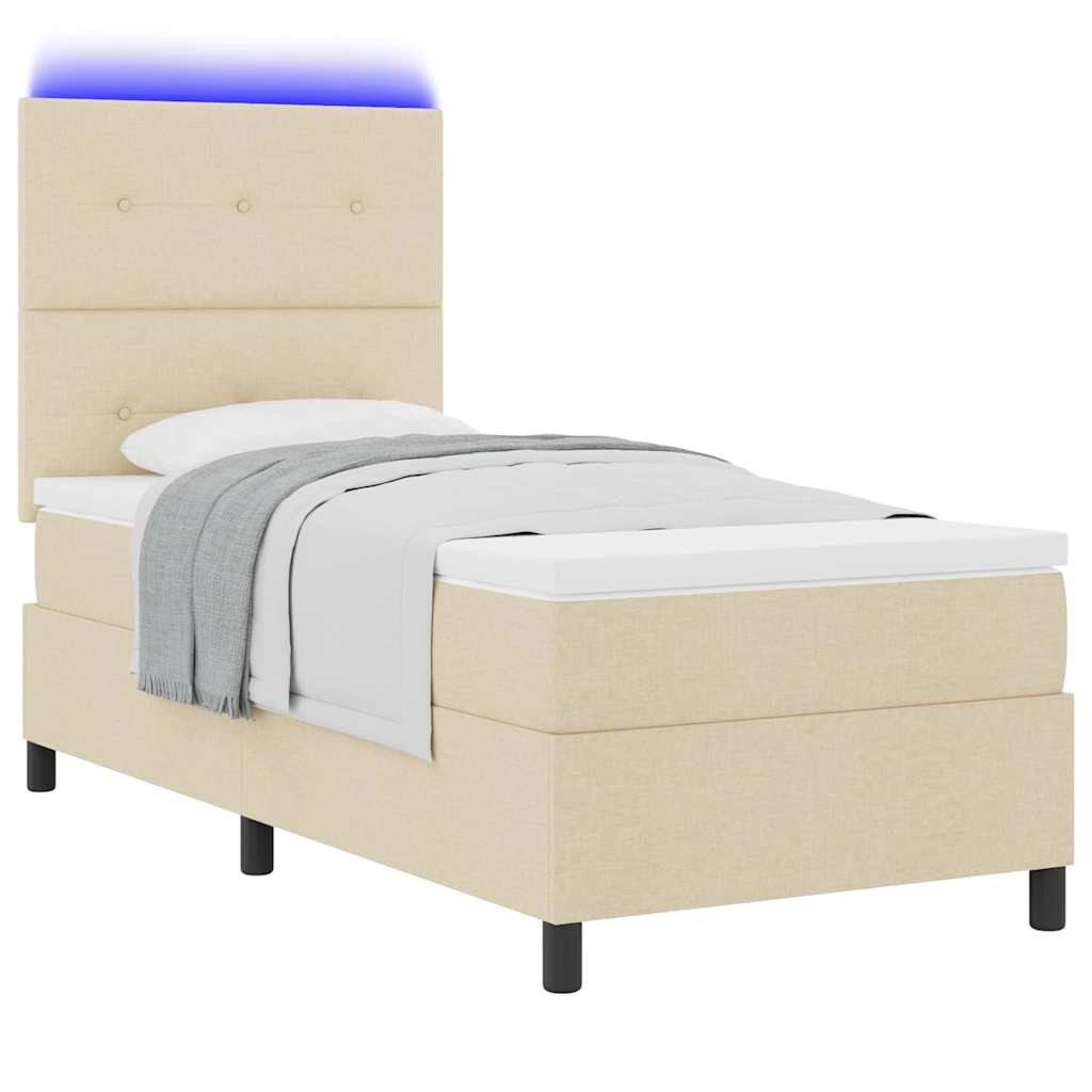 Krevet s opruga kutije s LED trakama Krema 90 x 200 cm tkanina