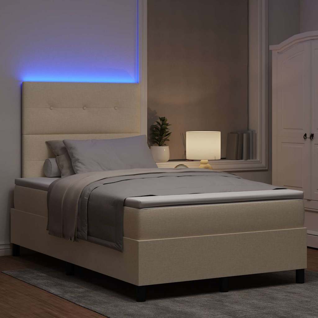 Krevet s opruga kutije s LED trakama Krema 120 x 190 cm tkanina