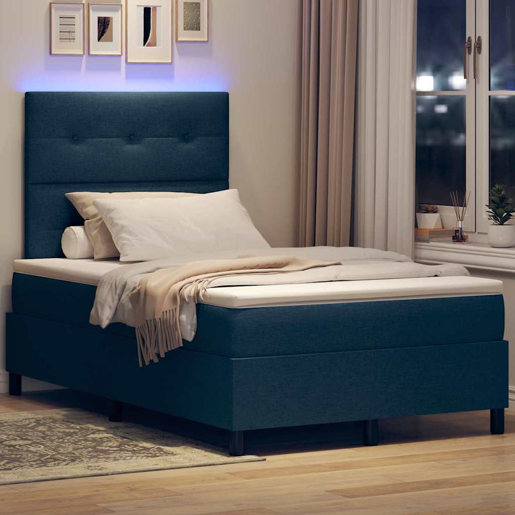 Krevet s opruga kutije s LED trakama Plava 120 x 190 cm tkanina