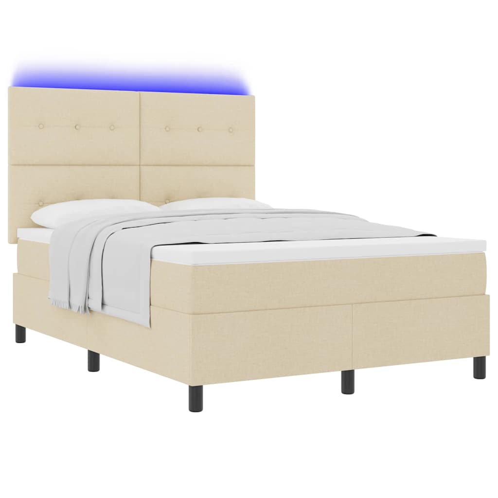 Krevet s opruga kutije s LED trakama Krema 140 x 200 cm tkanina