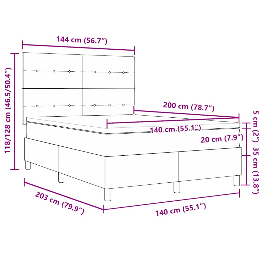 Krevet s opruga kutije s LED trakama Plava 140 x 200 cm tkanina