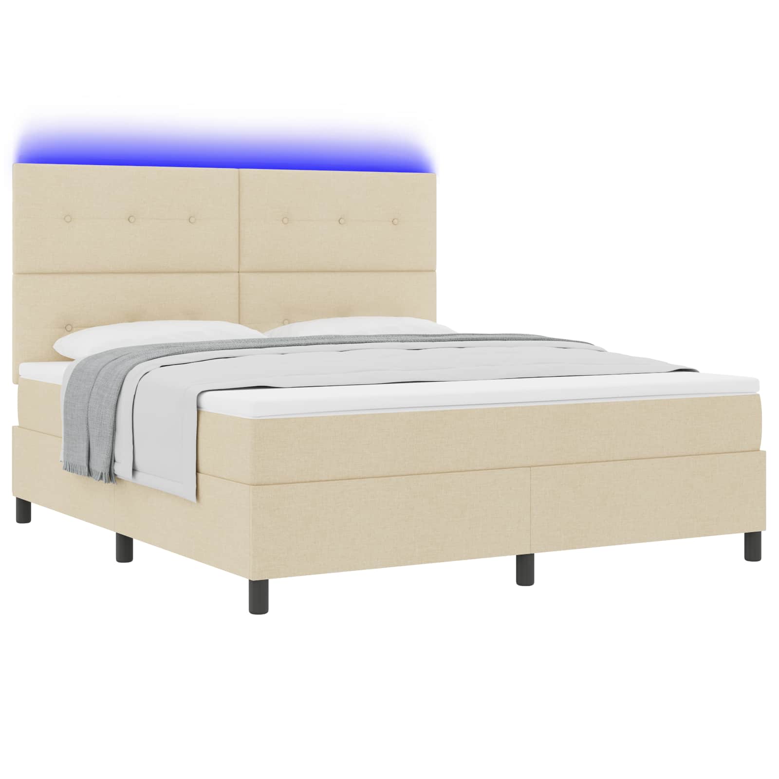Krevet s opruga kutije s LED trakama Krema 180 x 200 cm tkanina