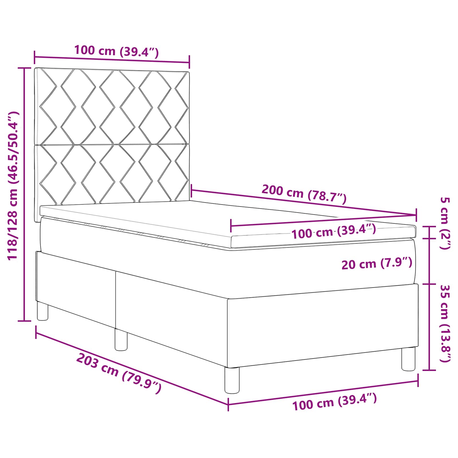 Krevet s opruga kutije Svjetlosiva 100 x 200 cm tkanina