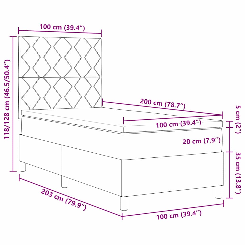 Krevet s opruga kutije Tamno smeđa 100 x 200 cm tkanina