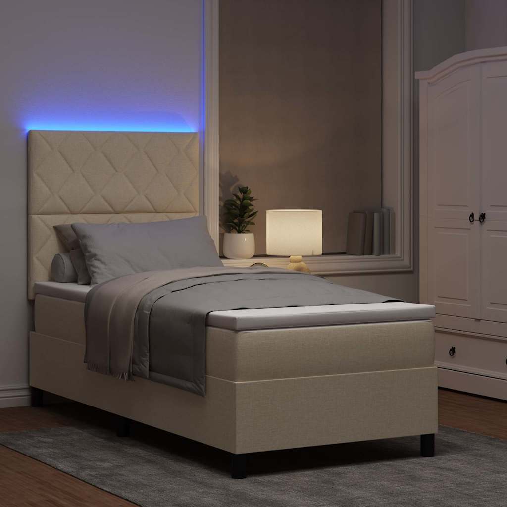 Krevet s opruga kutije s LED trakama Krema 100 x 200 cm tkanina