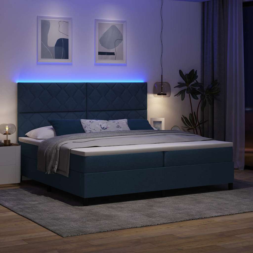 Krevet s opruga kutije s LED trakama Plava 200 x 200 cm tkanina