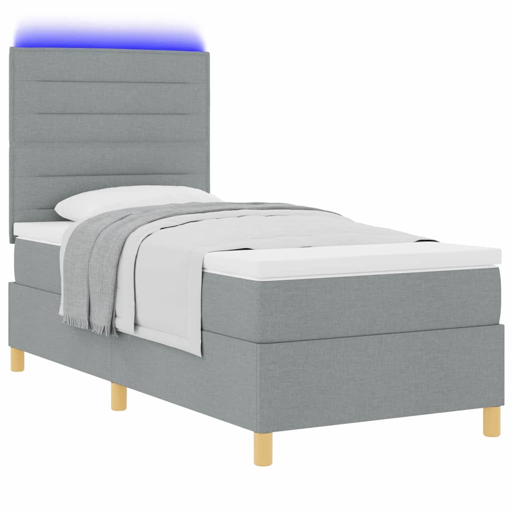 LED Box Spring Krevet Svijetlo siva 80 x 200 cm tkanina