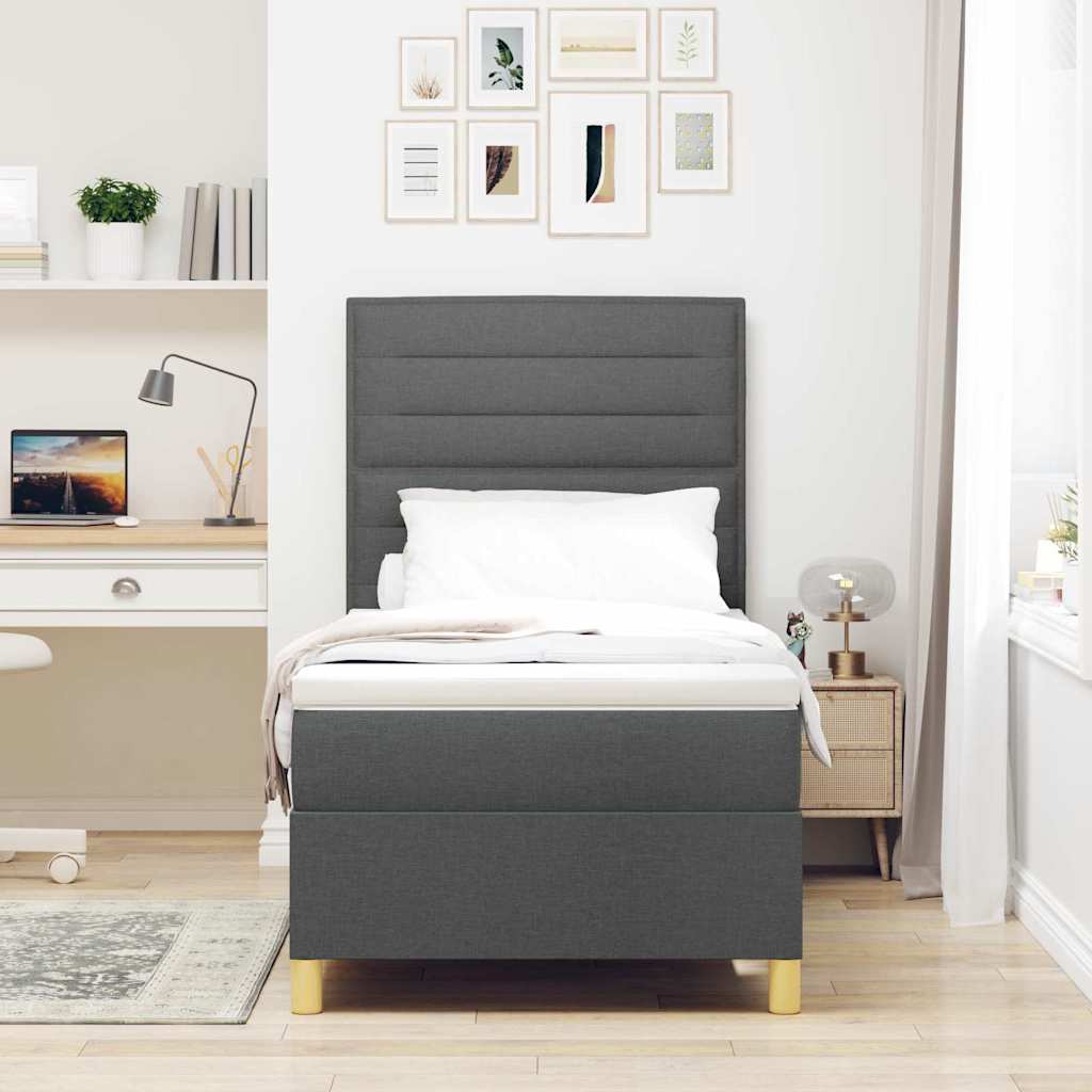 LED Box Spring Krevet s madracem Tamno siva 80 x 200 cm tkanina