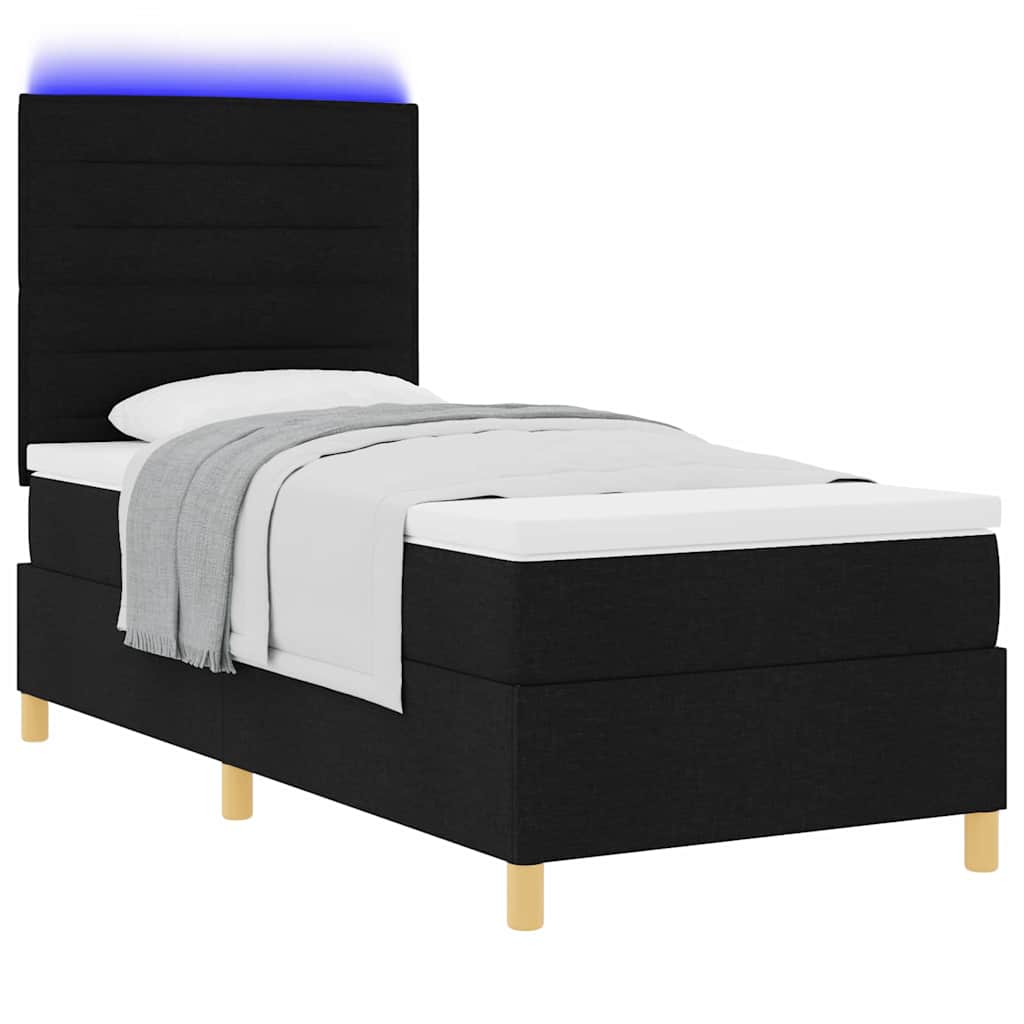 LED Box Spring Krevet s madracem Crna 80 x 200 cm tkanina