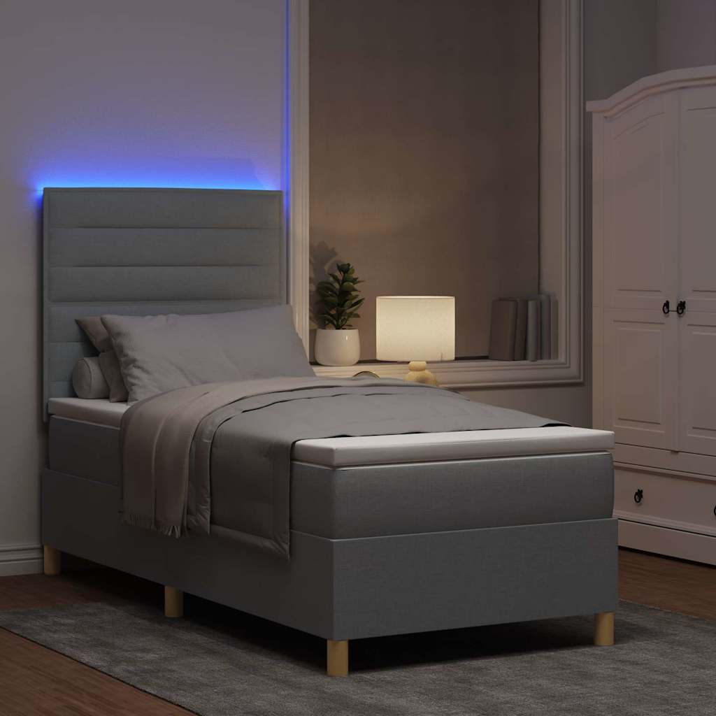 LED Box Spring Krevet Svijetlo siva 90 x 190 cm tkanina