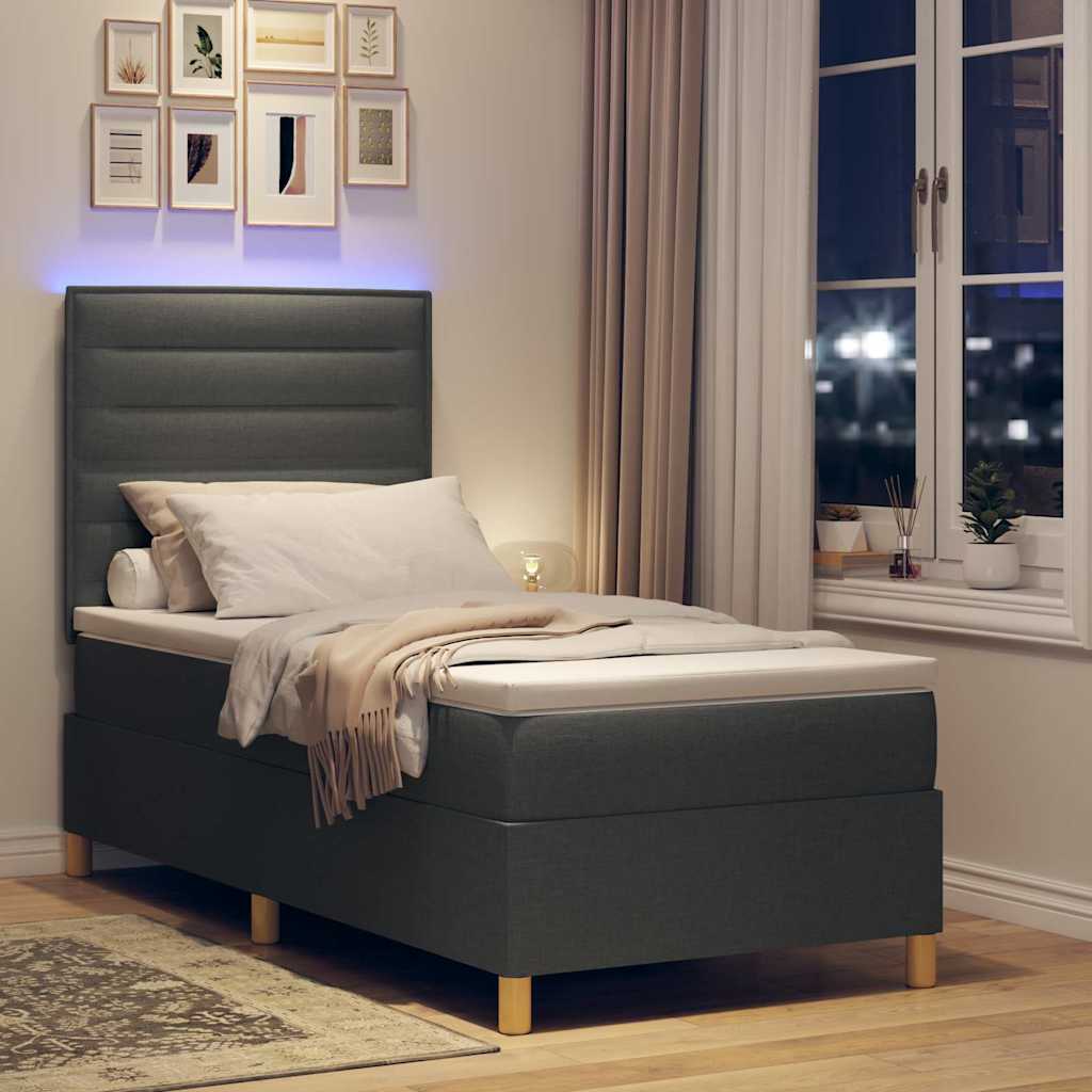 LED Box Spring Krevet s madracem Tamno siva 90 x 190 cm tkanina