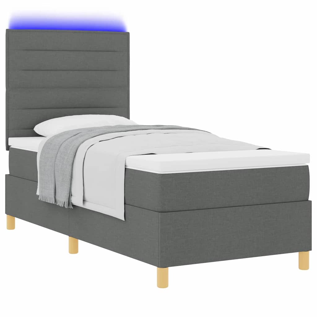 LED Box Spring Krevet s madracem Tamno siva 90 x 190 cm tkanina