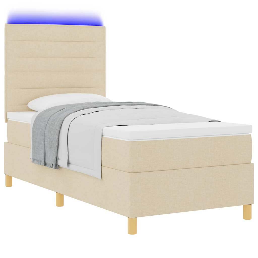 LED Box Spring Krevet s madracem Krema 90 x 190 cm tkanina
