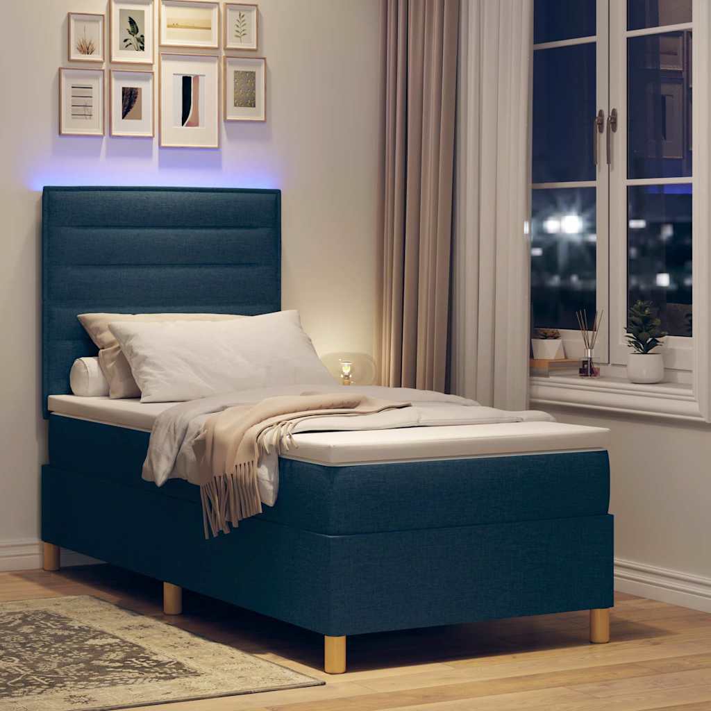 LED Box Spring Krevet s madracem Plava 90 x 190 cm tkanina