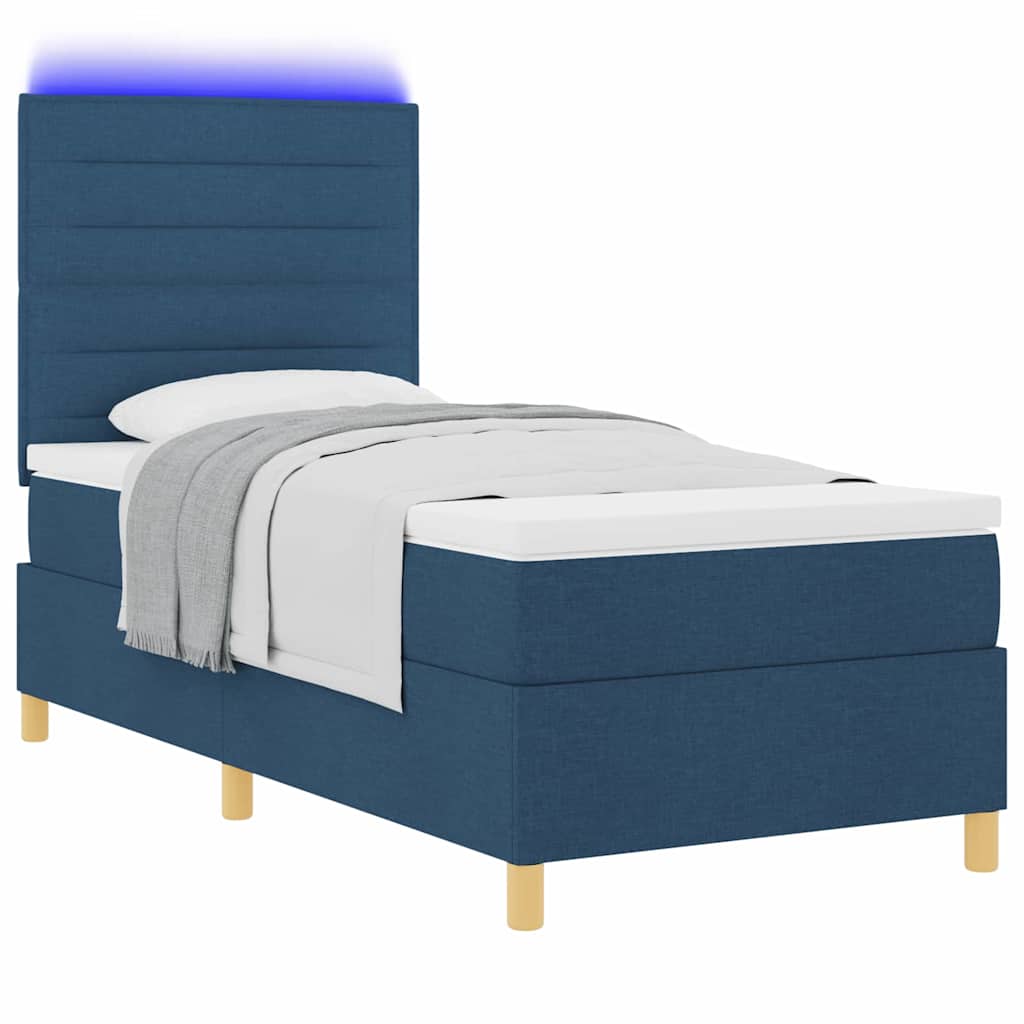 LED Box Spring Krevet s madracem Plava 90 x 190 cm tkanina