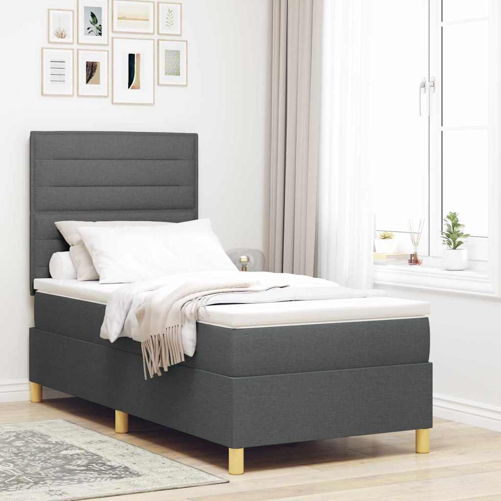 LED Box Spring Krevet s madracem Tamno siva 90 x 200 cm tkanina