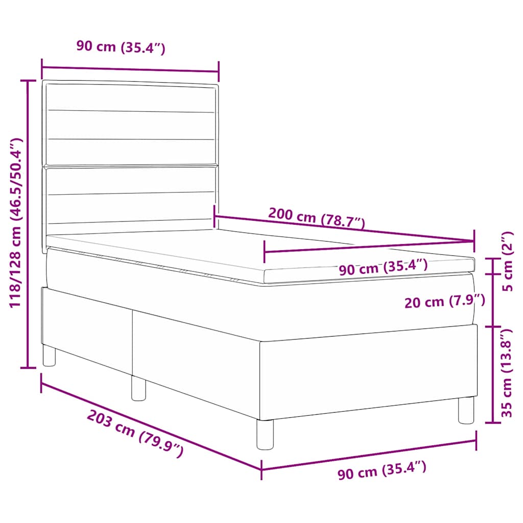 LED Box Spring Krevet s madracem Tamno siva 90 x 200 cm tkanina