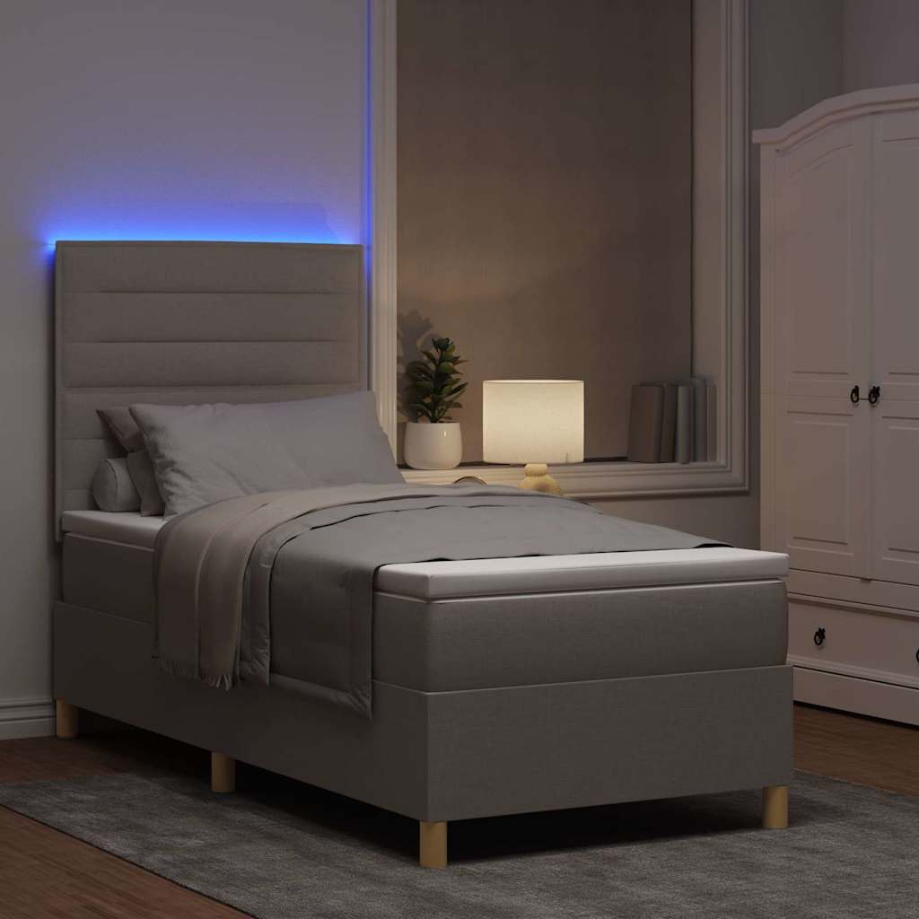LED Box Spring Krevet s madracem Sivo-smeđa 90 x 200 cm tkanina