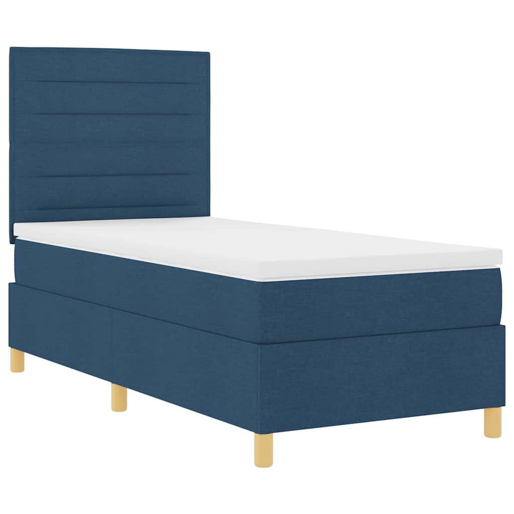 LED Box Spring Krevet s madracem Plava 90 x 200 cm tkanina