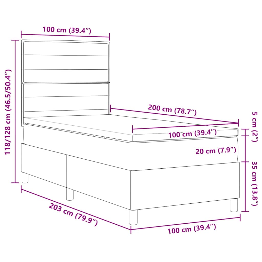 LED Box Spring Krevet s madracem Plava 100 x 200 cm tkanina