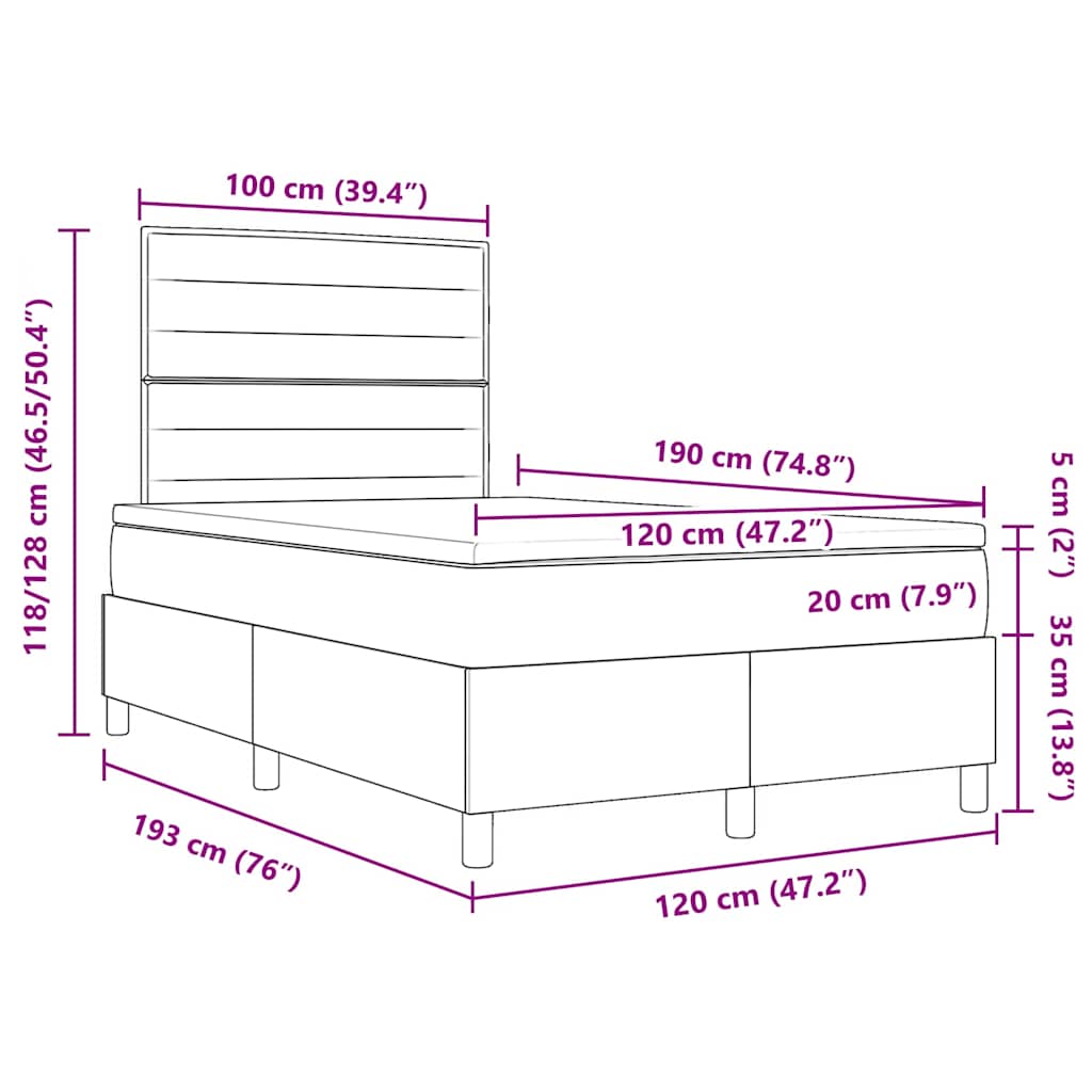 LED Box Spring Krevet Svijetlo siva 120 x 190 cm tkanina