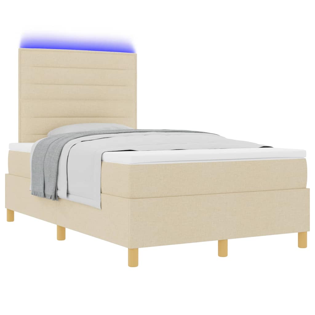 LED Box Spring Krevet s madracem Krema 120 x 190 cm tkanina