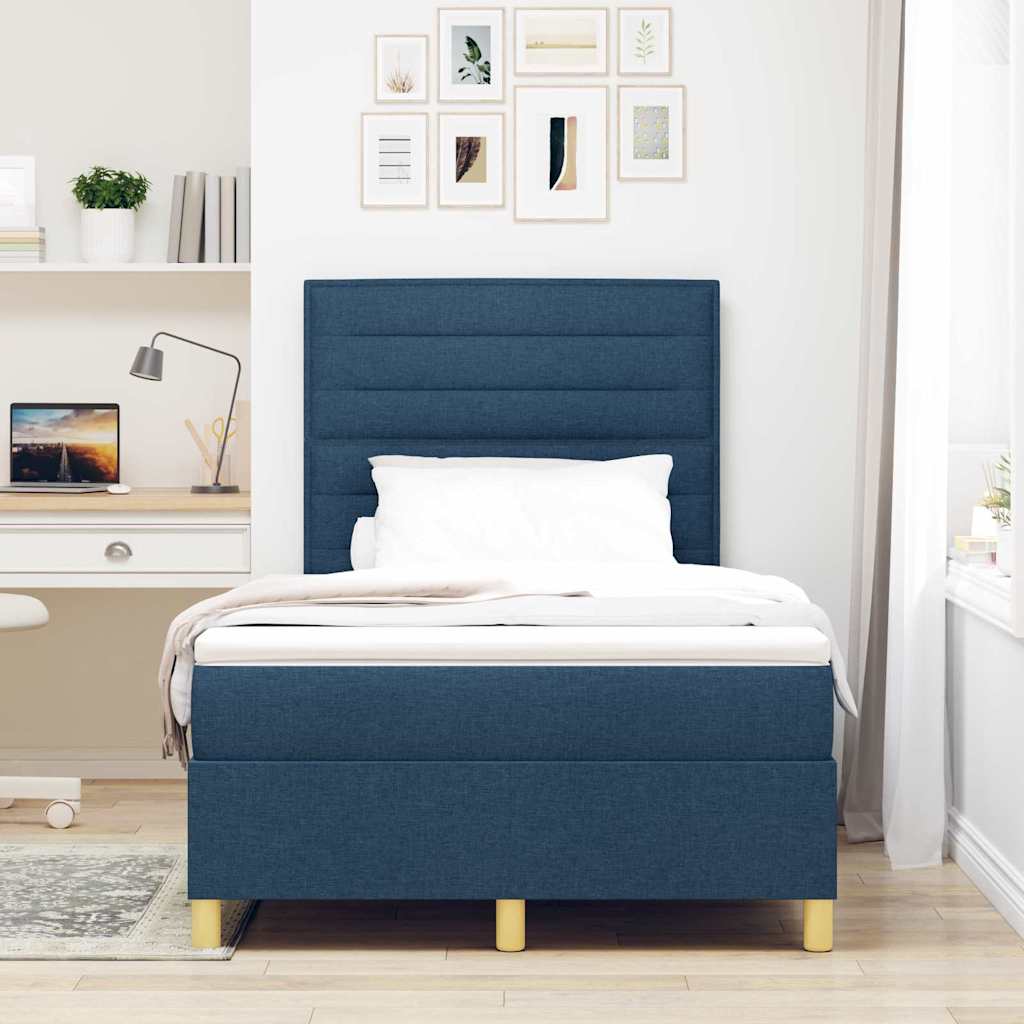 LED Box Spring Krevet s madracem Plava 120 x 190 cm tkanina