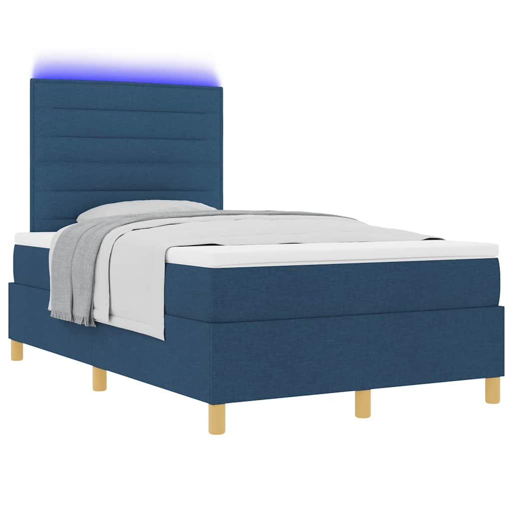 LED Box Spring Krevet s madracem Plava 120 x 190 cm tkanina