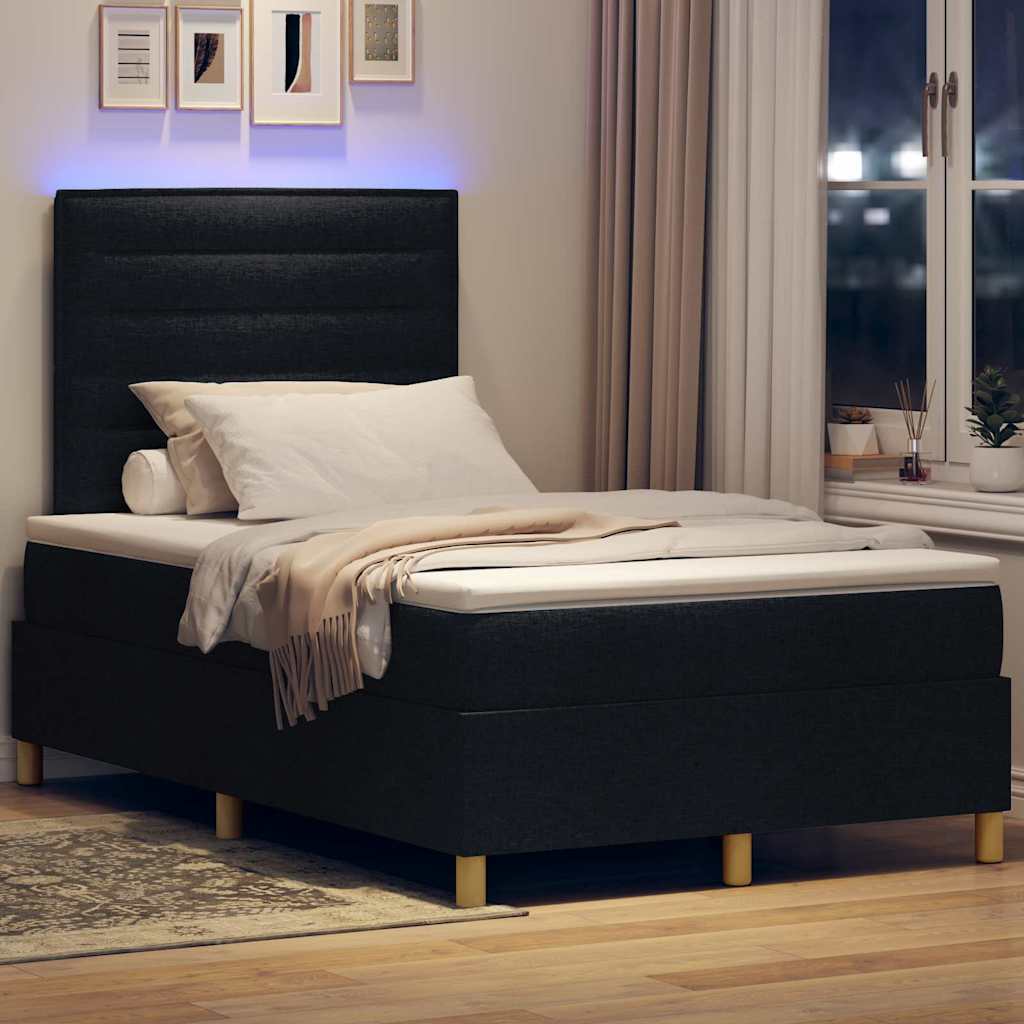 LED Box Spring Krevet s madracem Crna 120 x 200 cm tkanina