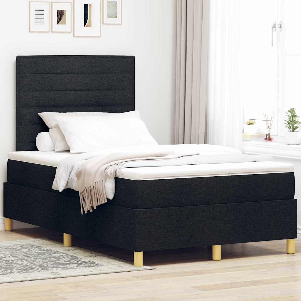 LED Box Spring Krevet s madracem Crna 120 x 200 cm tkanina
