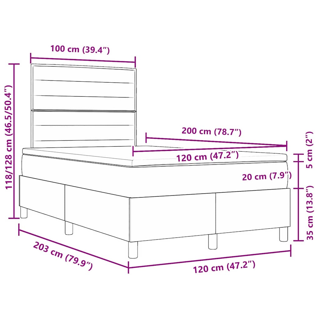 LED Box Spring Krevet Sivo-smeđa 120 x 200 cm tkanina