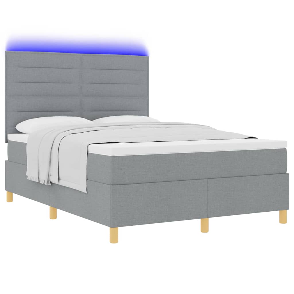 LED Box Spring Krevet Svijetlo siva 140 x 190 cm tkanina