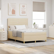 LED Box Spring Krevet s madracem Krema 140 x 190 cm tkanina