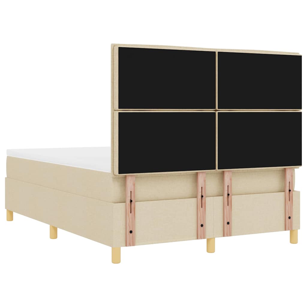 LED Box Spring Krevet s madracem Krema 140 x 190 cm tkanina
