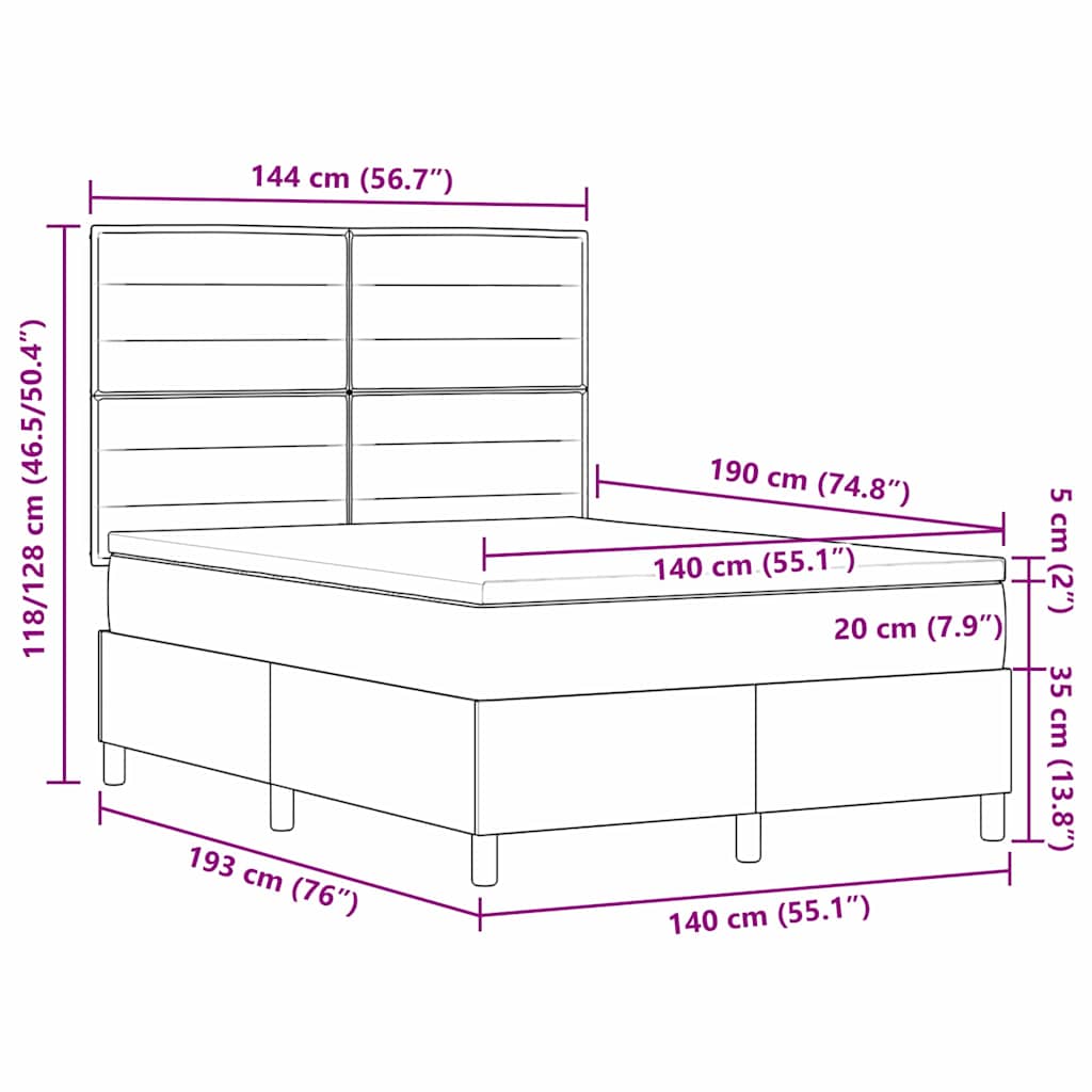 LED Box Spring Krevet s madracem Krema 140 x 190 cm tkanina
