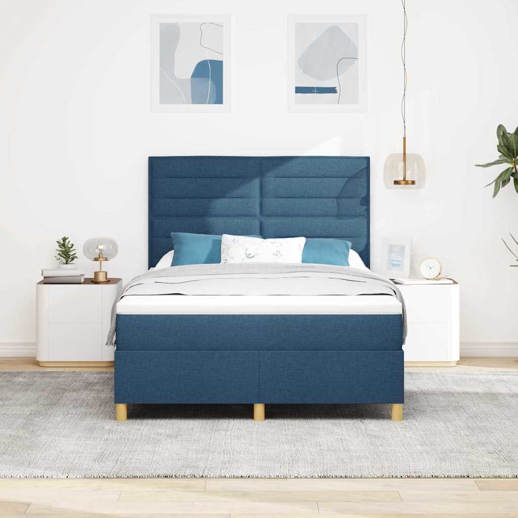 LED Box Spring Krevet s madracem Plava 140 x 190 cm tkanina