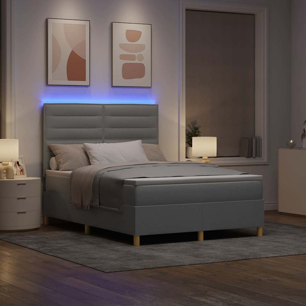 LED Box Spring Krevet Svijetlo siva 140 x 200 cm tkanina