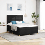 LED Box Spring Krevet s madracem Crna 140 x 200 cm tkanina