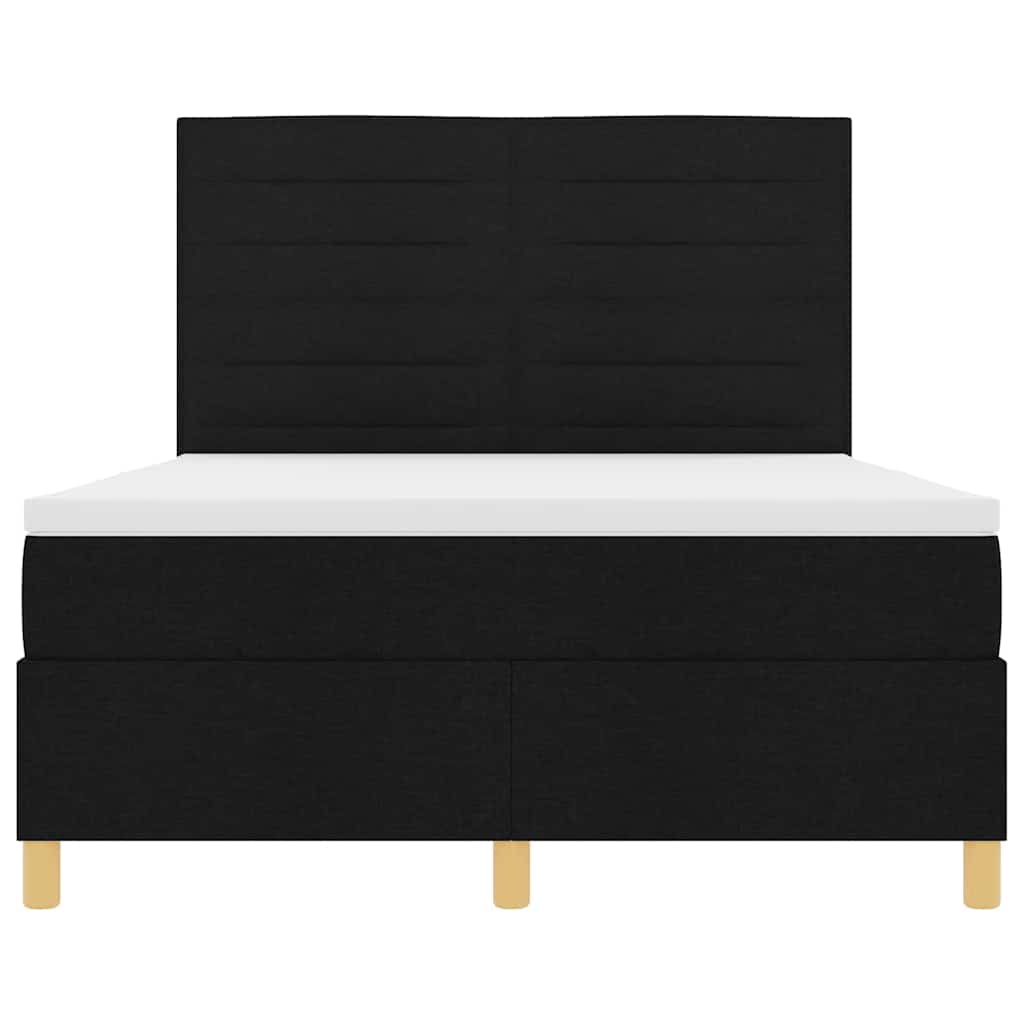 LED Box Spring Krevet s madracem Crna 140 x 200 cm tkanina