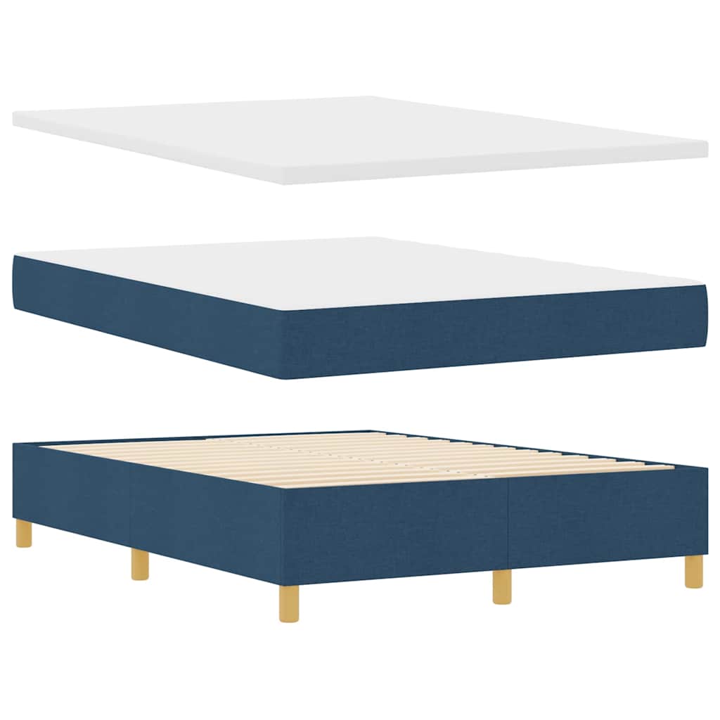 LED Box Spring Krevet s madracem Plava 140 x 200 cm tkanina