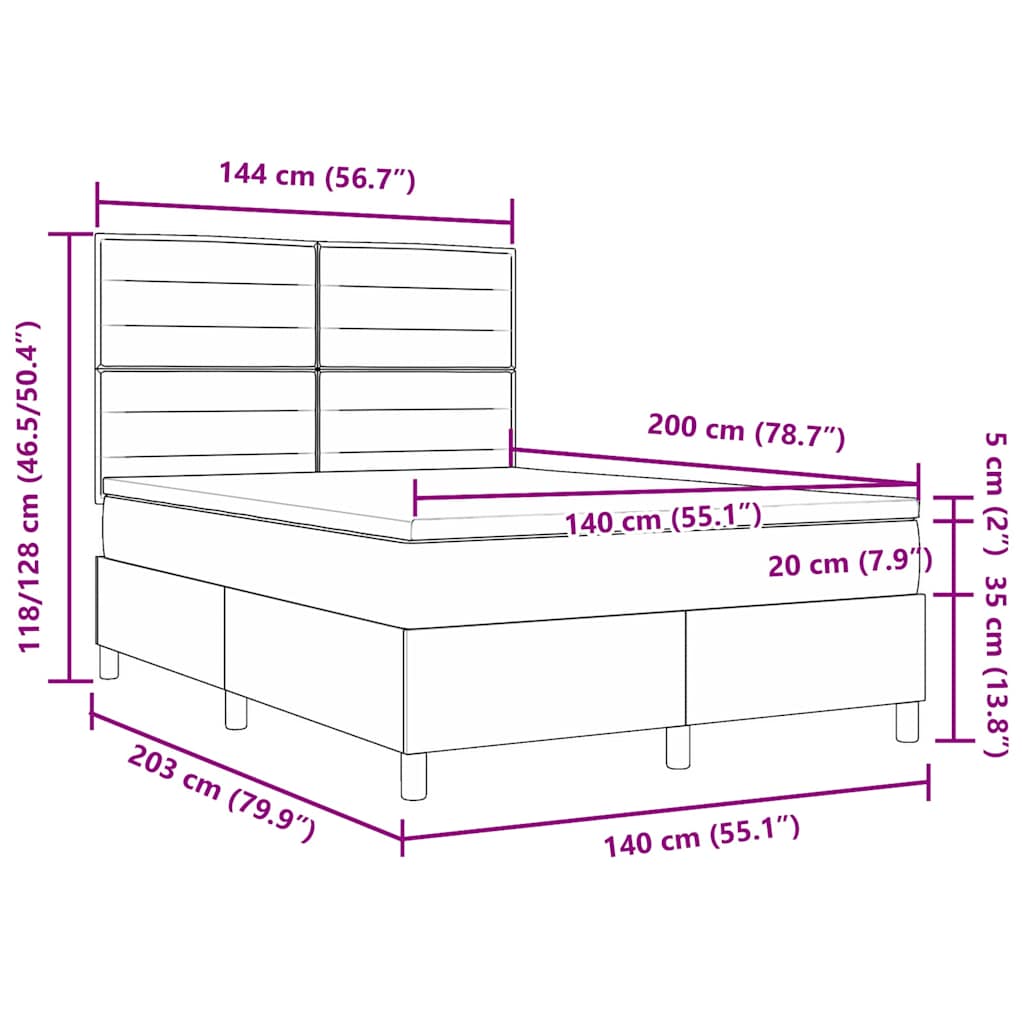 LED Box Spring Krevet s madracem Plava 140 x 200 cm tkanina