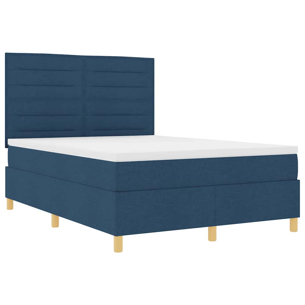 LED Box Spring Krevet s madracem Plava 160 x 200 cm tkanina