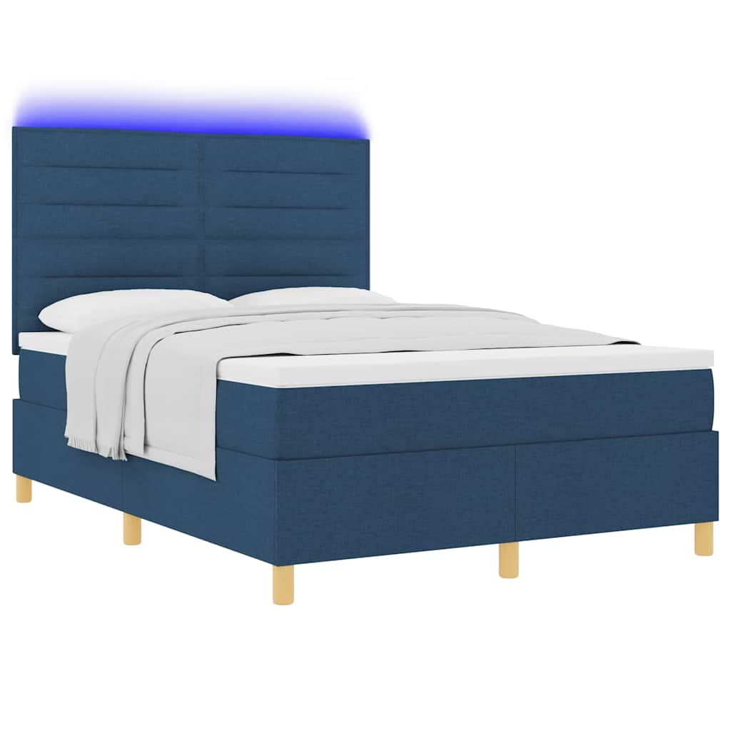 LED Box Spring Krevet s madracem Plava 160 x 200 cm tkanina