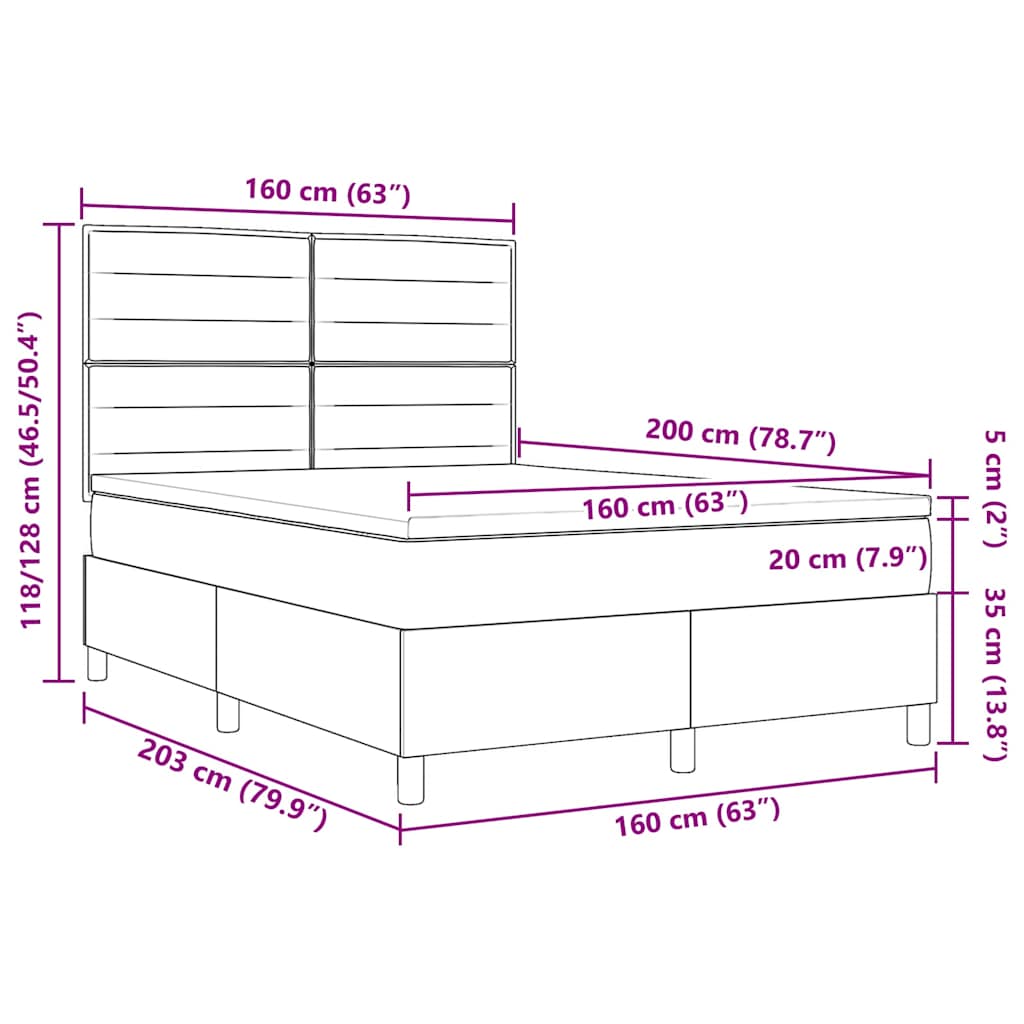 LED Box Spring Krevet s madracem Plava 160 x 200 cm tkanina