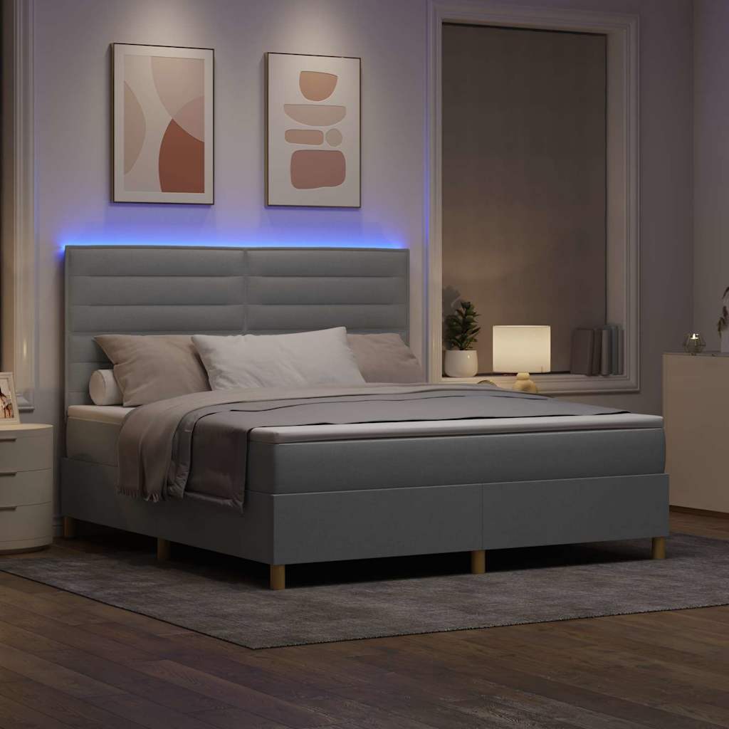 LED Box Spring Krevet Svijetlo siva 180 x 200 cm tkanina
