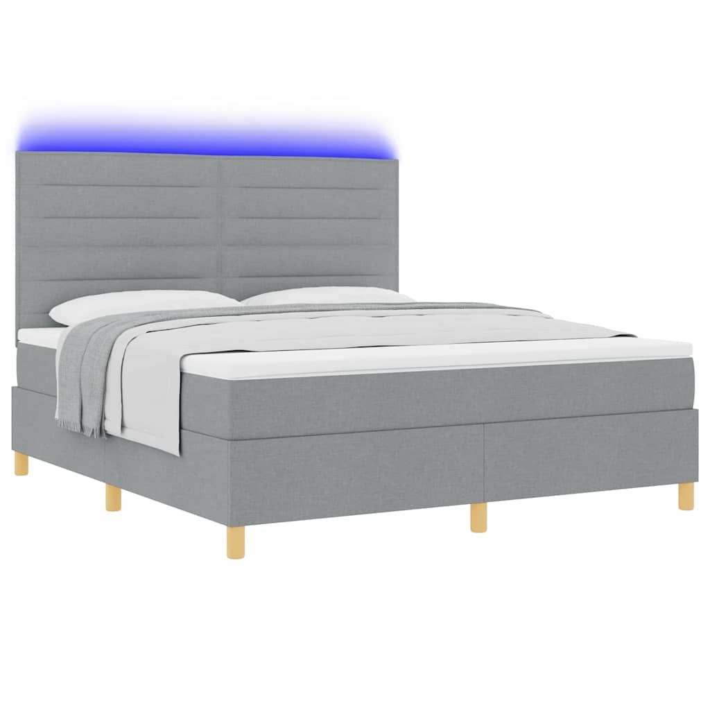 LED Box Spring Krevet Svijetlo siva 180 x 200 cm tkanina