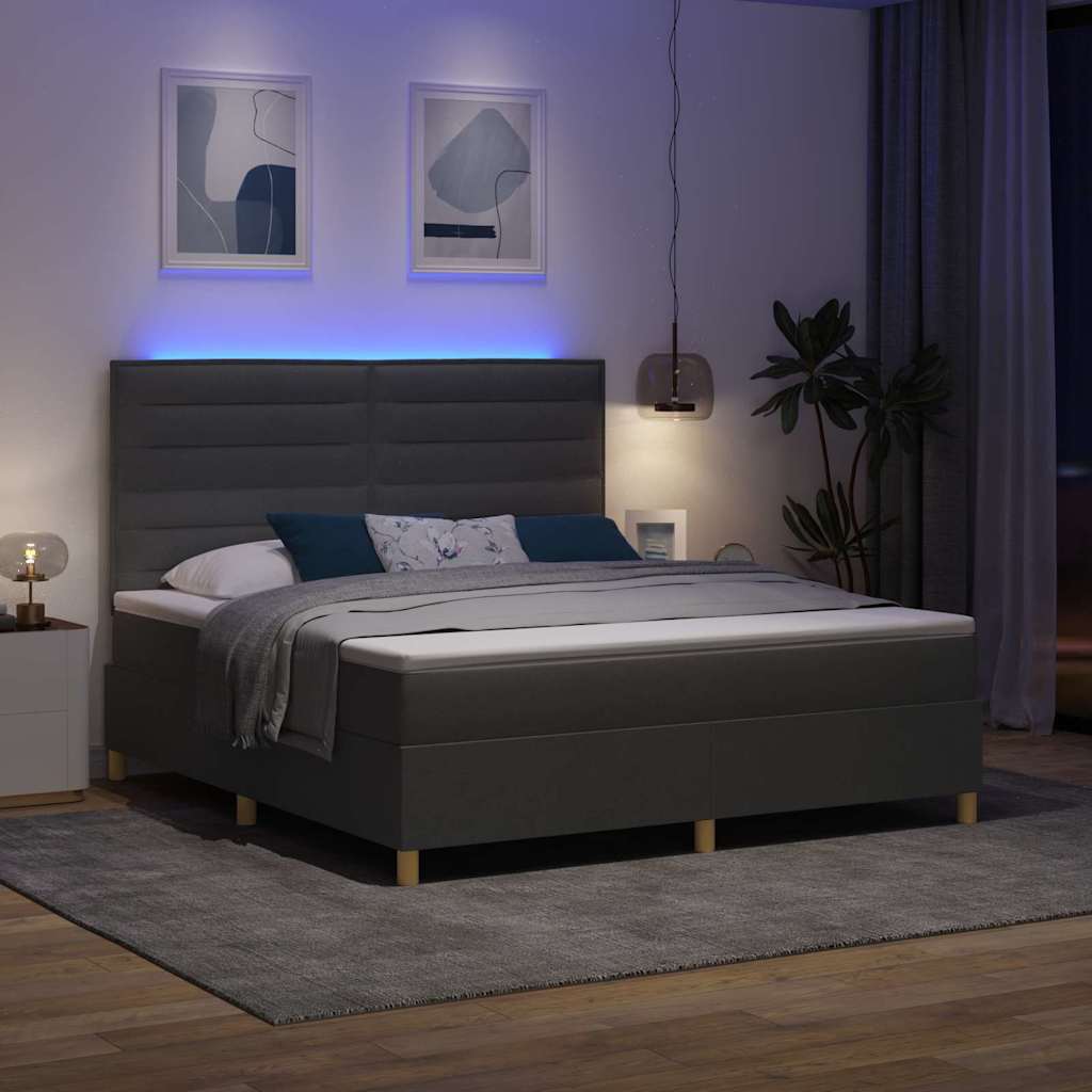 LED Box Spring Krevet Tamno siva 180 x 200 cm tkanina