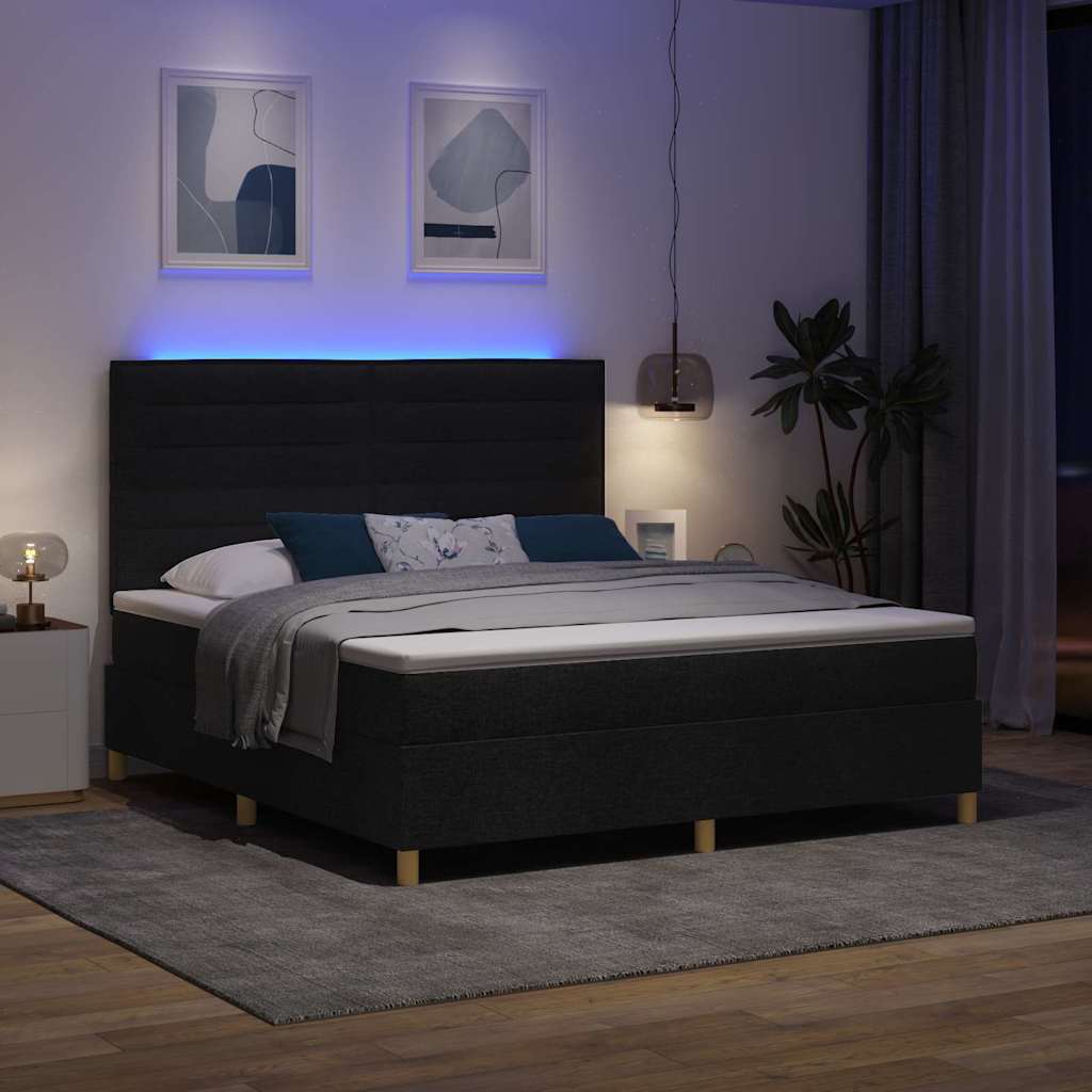 LED Box Spring Krevet s madracem Crna 180 x 200 cm tkanina